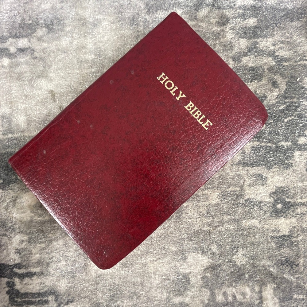 Vintage Holy Bible Red Faux Leather Pocket Travel Edition Gold Foil Lettering
